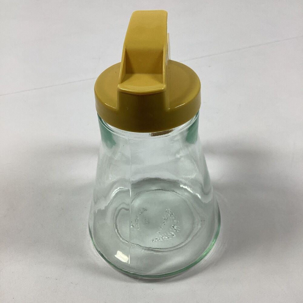 Vintage Androck Glass Syrup Dispenser Gold Lid Honey Pitcher Diner USA MCM - Picture 2 of 12